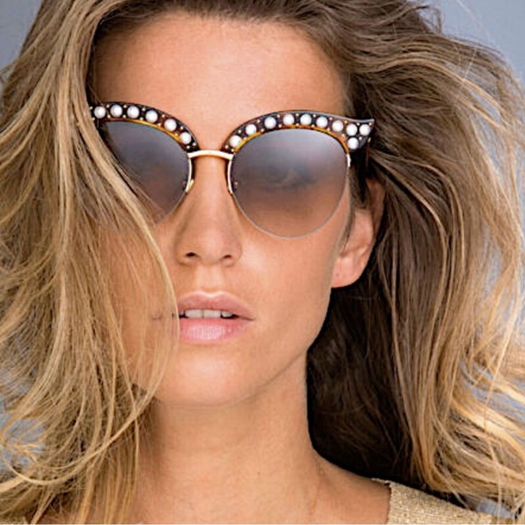 GUCCI SUNGLASSES GG0212S 002 CAT EYE HAVANA GOLD PEARL ACCENTS - Picture 3 of 6